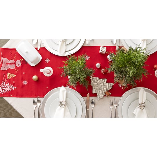 DII® 70" Red Embroidered Snowman Table Runner